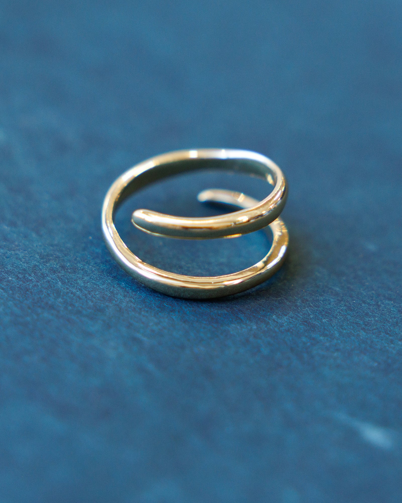 Silver ring on a blue textured surface