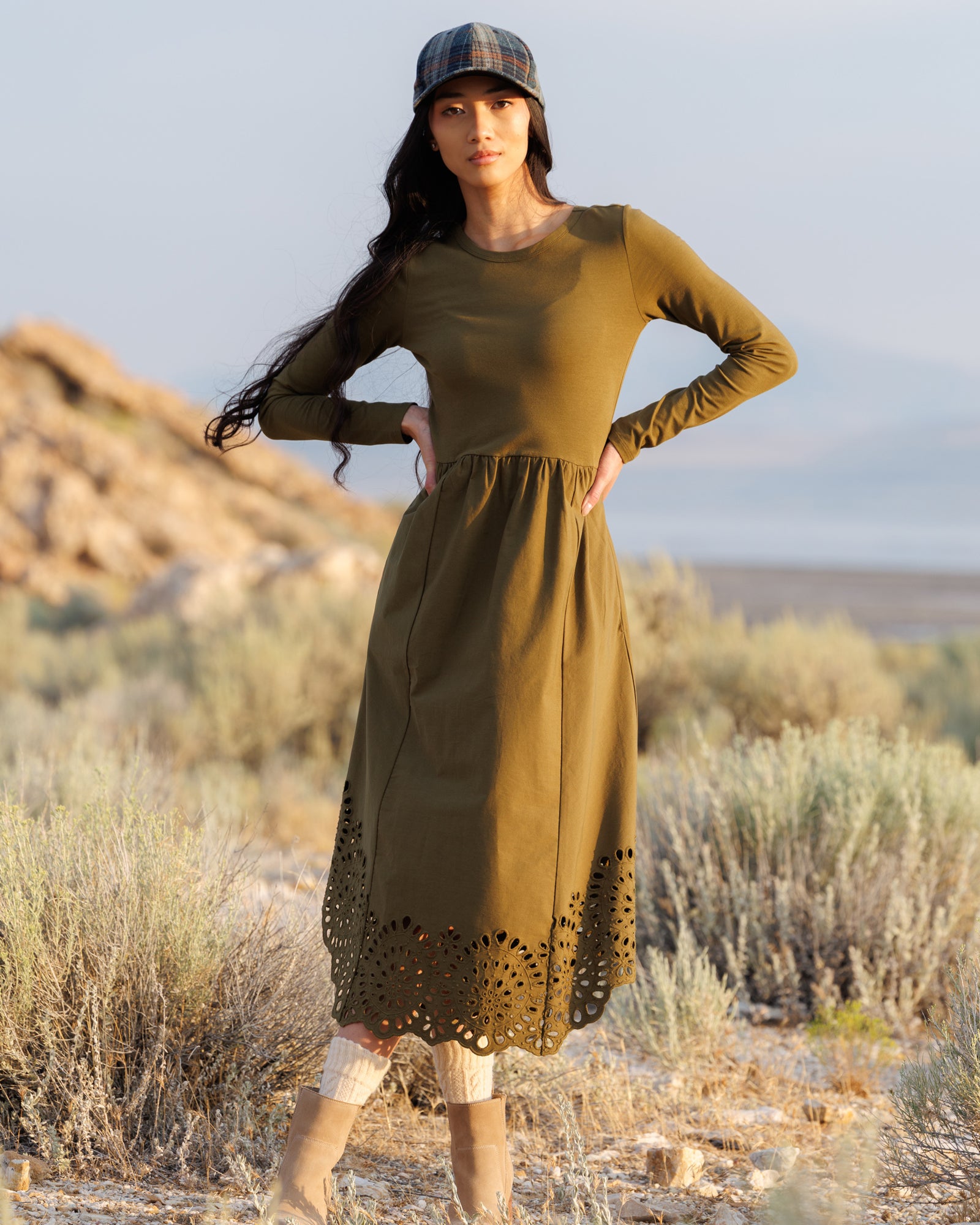 olive green dress midi Embroidered Hybrid – Downeast light olive green dress