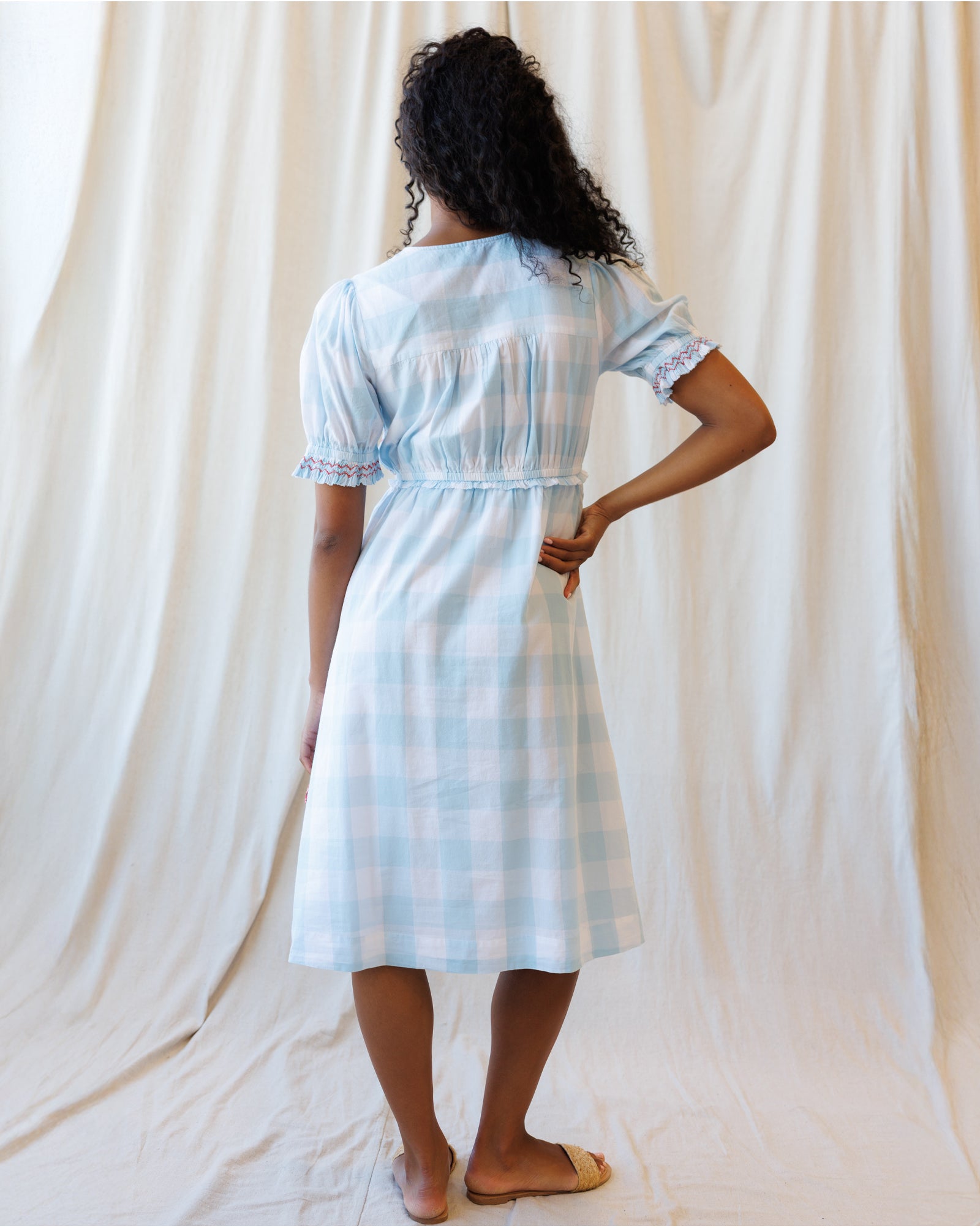 light blue checkered dress Summer Daze Smocked – Downeast Puff sleeves