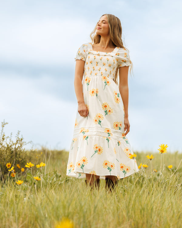 white sunflower dress The Sunflower Print Button Down Sleeveless