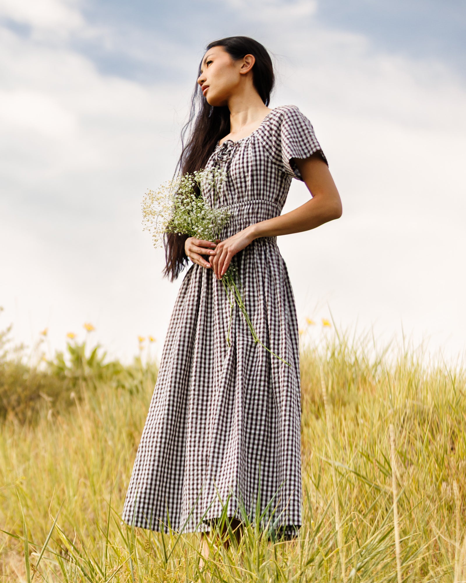 short brown gingham dress Maybelle – Downeast Ladies - Gray Melange rayon-fabric Width:Wide (C) Details Fabric has stretch
