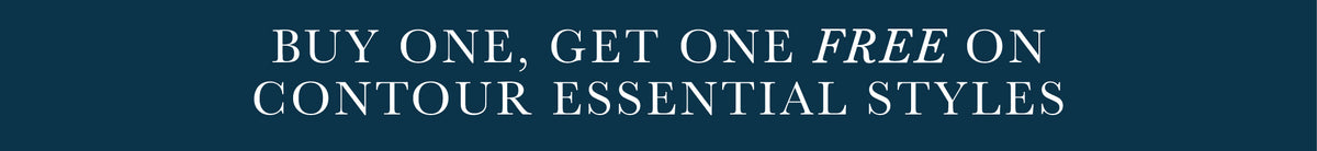 A dark blue banner with white text reading 'BUY ONE, GET ONE FREE ON CONTOUR ESSENTIAL STYLES'.