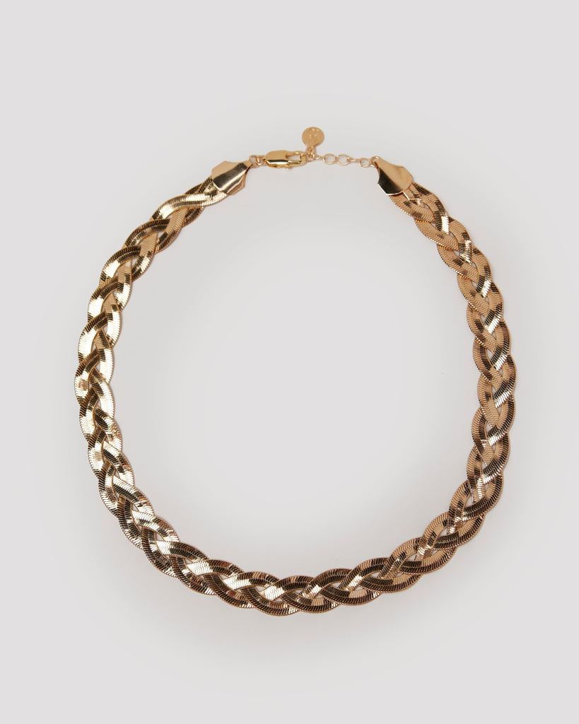 Gold braided chain necklace