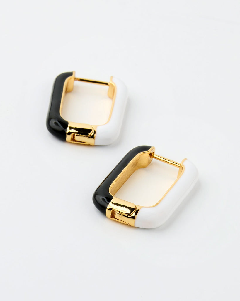 Black, white and gold huggie hoop earrings