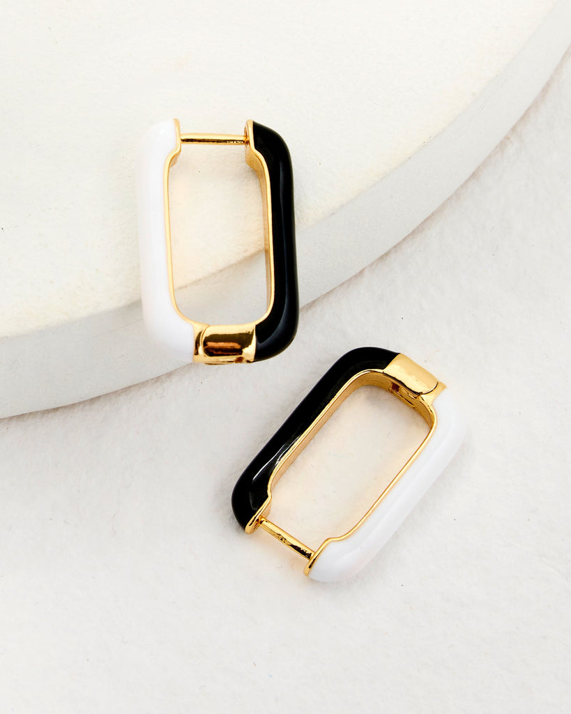 Black, white and gold huggie hoop earrings