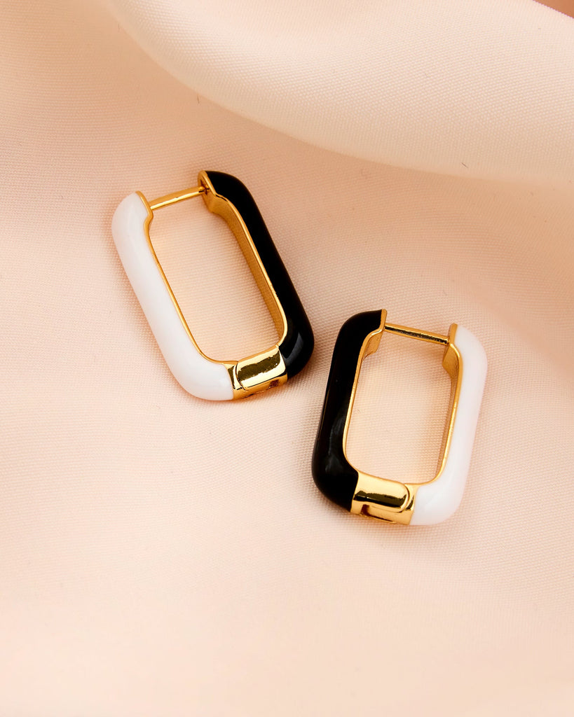 Black, white and gold huggie hoop earrings