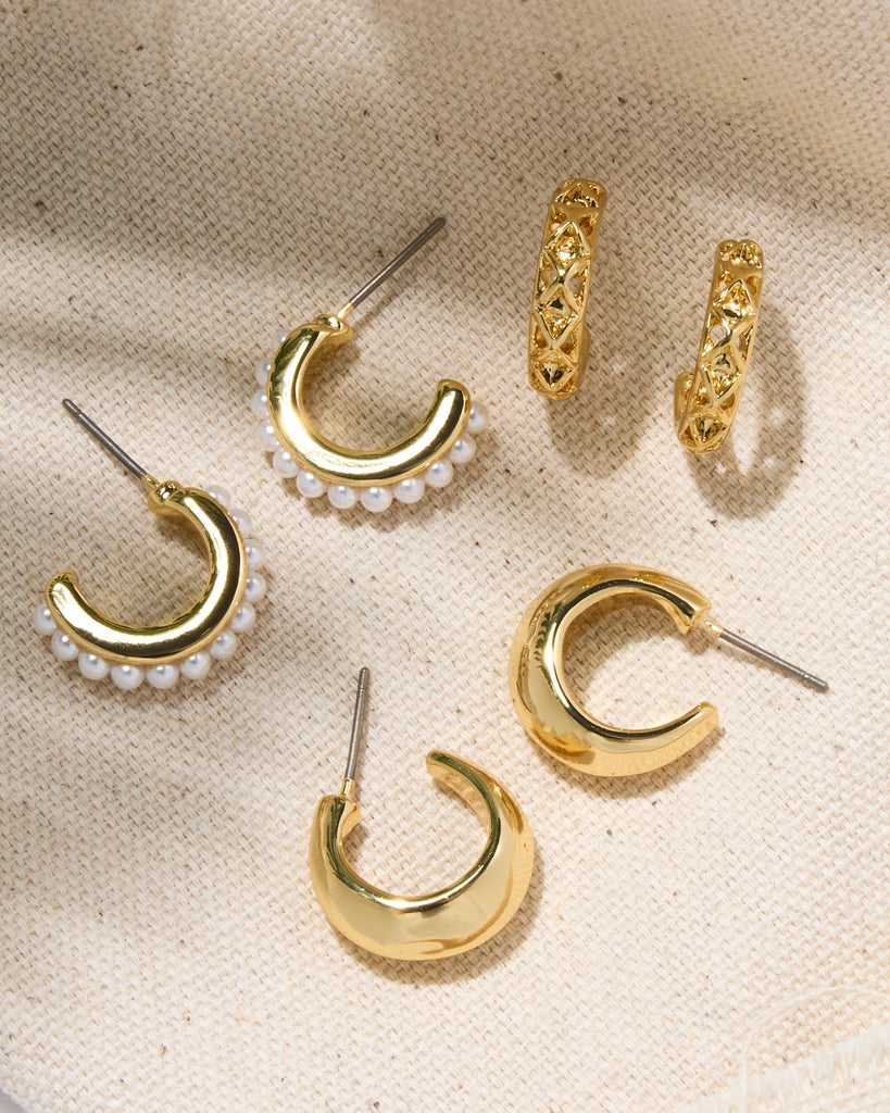 Set of 3 gold mini hoops