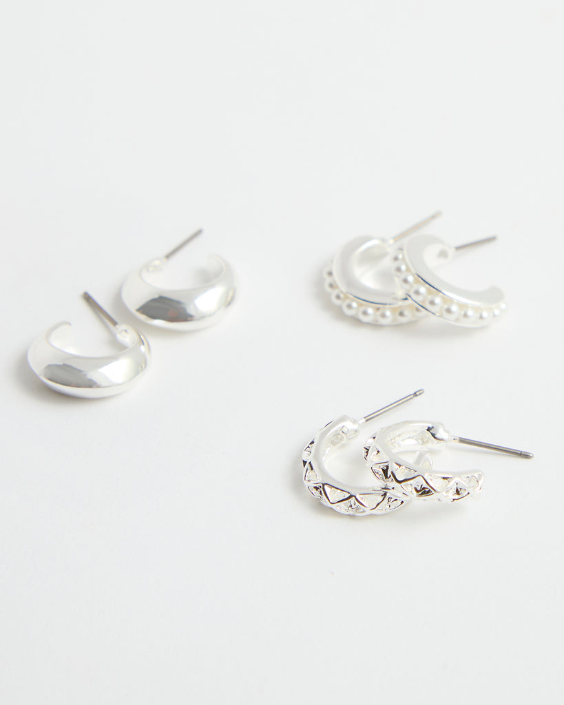 Set of 3 silver mini hoops