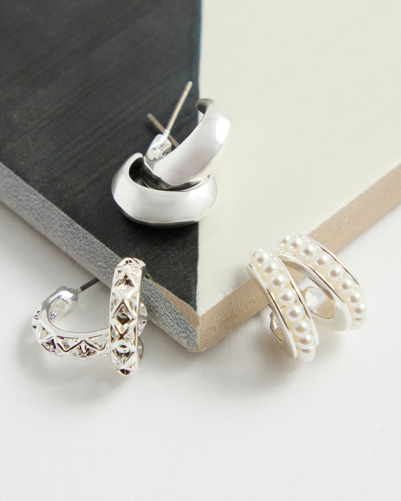 Set of 3 silver mini hoops