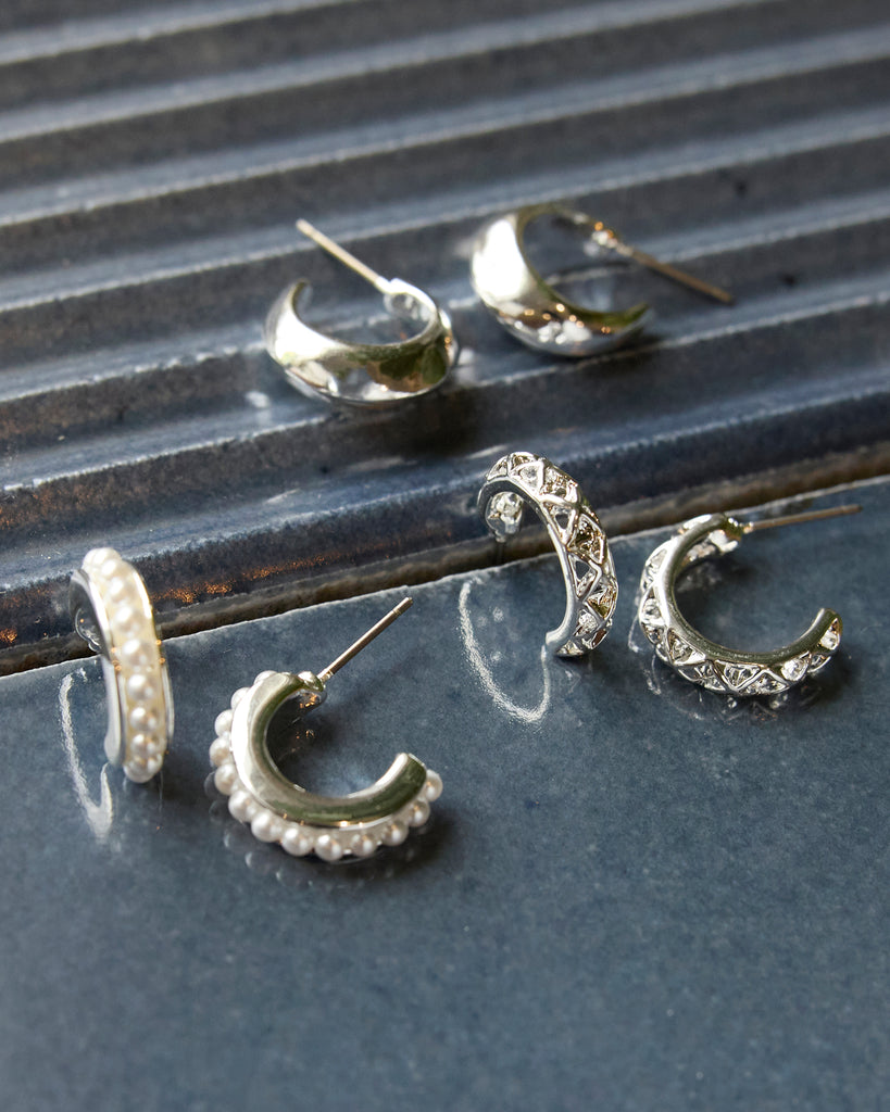 Set of 3 silver mini hoops