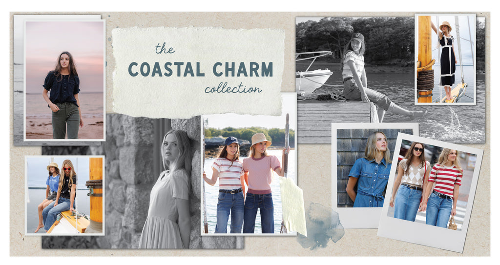 Collage of people in coastal settings with 'Coastal Charm Collection' text.