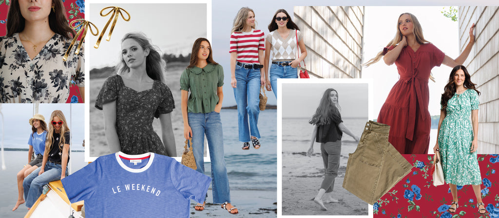 Collage of women wearing various outfits with a focus on clothing and fashion.
