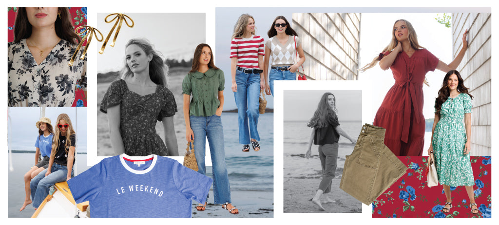 Collage of women wearing various outfits with a focus on clothing and fashion.