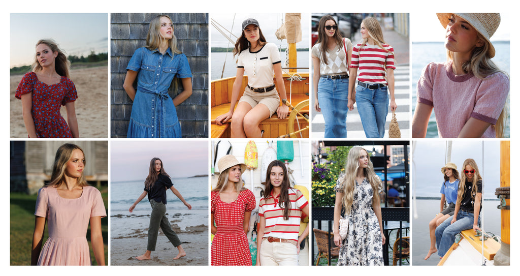 Collage of women wearing various outfits in different settings